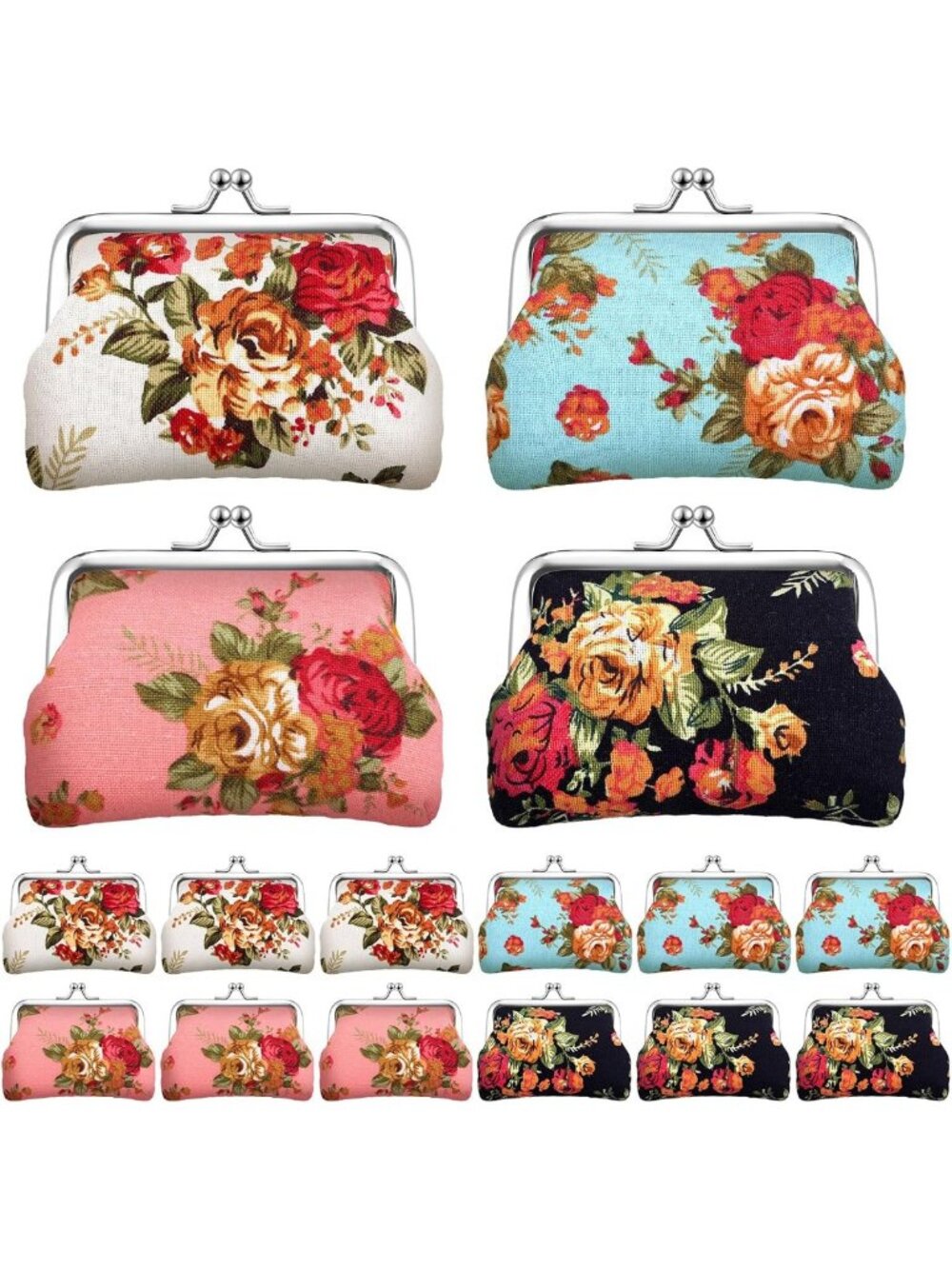 48 Vintage Floral Coin Purses Set - Cute Rose Design, Perfect for Gifts